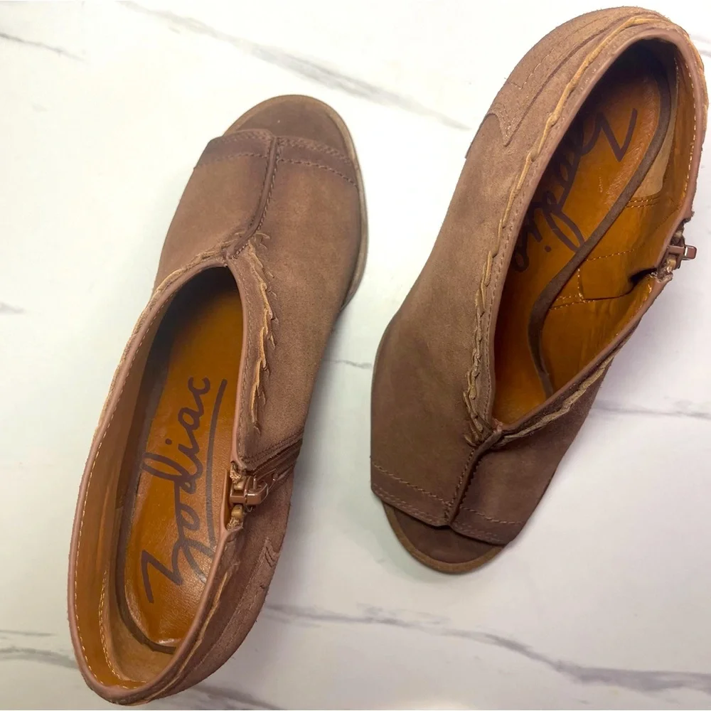 ZODIAC Womens Brown boho Artful Detailing Sculpted Heel ZipUp Leather Shootie 7M